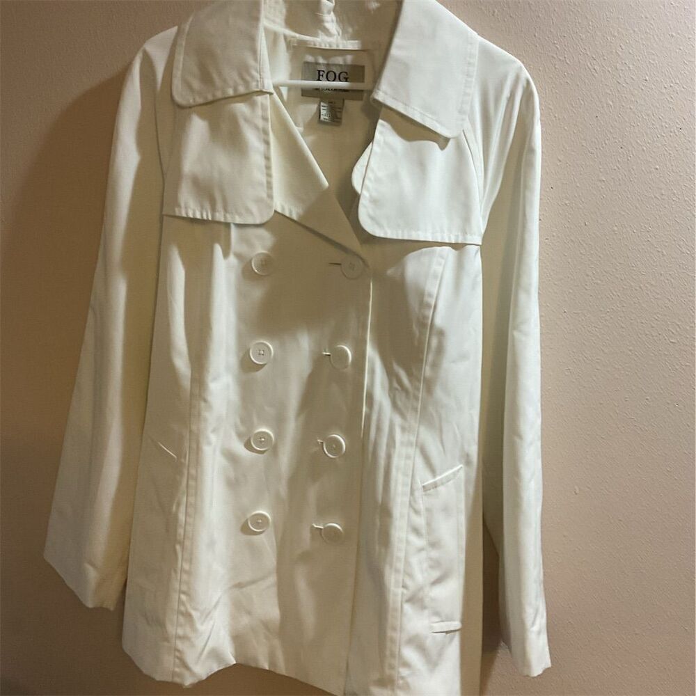 FOG by London Fog Women's White Double-Breasted Mid-Length Peacoat​​​